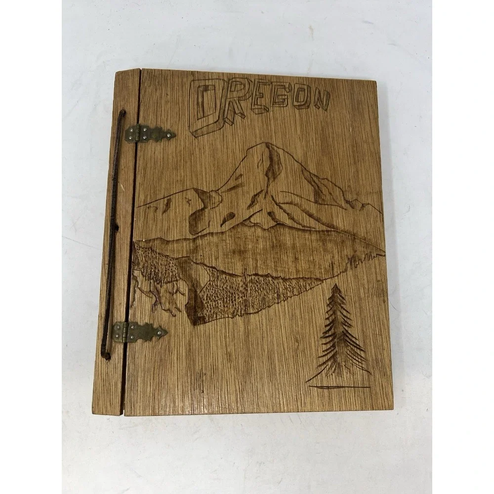 Vintage Hand Carved Wood Journal Oregon Ephemera OOAK Social Studies Project